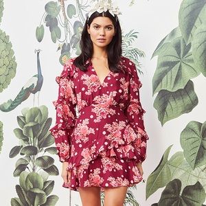 Floral Ruffle Mini Dress - Red